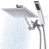 G-Promise All Metal 8" Dual Square Shower Head Combo | Rain Shower Head | Handheld Shower Wand | Adjustable | Smooth 3-Way Diverter | 71" Extra Long Hose - A Bathroom Upgrade (Chrome)