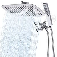 G-Promise All Metal 12" Dual Square Shower Head Combo | Rain Shower Head | Handheld Shower Wand | Adjustable | Smooth 3-Way Diverter | 71" Extra Long Hose - A Bathroom Upgrade (Chrome)
