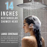 G-Promise All Metal 14 Inch Shower Head with Massage Mode Handheld, Rain Shower Head with Handheld Spray Combo, 3-Way Diverter with Pause Setting, 13 Inch Adjustable Extension Arm (Polished Chrome)