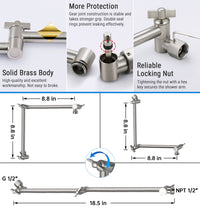 G-Promise 18 Inch Shower Extender with 6Inch Arm and Flange(Brushed Nickel) | Solid Brass Construction, Height and Angle Adjustable, Standard Connection Thread, All Installation Tools Included