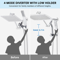 G-Promise All Metal 14 Inch Shower Head with Massage Mode Handheld, Rain Shower Head with Handheld Spray Combo, 3-Way Diverter with Pause Setting, 11 Inch Adjustable Extension Arm (Chrome)