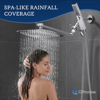 G-Promise All Metal 12" Dual Square Shower Head Combo | Rain Shower Head | Handheld Shower Wand | Adjustable | Smooth 3-Way Diverter | 71" Extra Long Hose - A Bathroom Upgrade (Chrome)