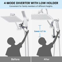 G-Promise All Metal 12 Inch Shower Head with Massage Mode Handheld, Rain Shower Head with Handheld Spray Combo, 3-Way Diverter with Pause Setting, 13 Inch Adjustable Extension Arm (Polished Chrome)