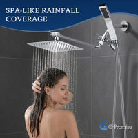 G-Promise All Metal 8" Dual Square Shower Head Combo | Rain Shower Head | Handheld Shower Wand | Adjustable | Smooth 3-Way Diverter | 71" Extra Long Hose - A Bathroom Upgrade (Chrome)
