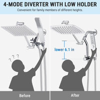 G-Promise All Metal 10 Inch Shower Head with Massage Mode Handheld, Rain Shower Head with Handheld Spray Combo, 3-Way Diverter with Pause Setting, 11 Inch Adjustable Extension Arm (Chrome)