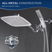 G-Promise All Metal 12" Dual Square Shower Head Combo | Rain Shower Head | Handheld Shower Wand | Adjustable | Smooth 3-Way Diverter | 71" Extra Long Hose - A Bathroom Upgrade (Chrome)
