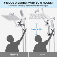 G-Promise All Metal 14 Inch Shower Head with Massage Mode Handheld, Rain Shower Head with Handheld Spray Combo, 3-Way Diverter with Pause Setting, 13 Inch Adjustable Extension Arm (Polished Chrome)