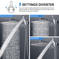 G-Promise All Metal 14 Inches Rainfall Shower Head with Handheld Spray Combo, 3 Settings Diverter, Adjustable Extension Arm with Lock Joints, 71 Inches Stainless Steel Hose (Chrome)