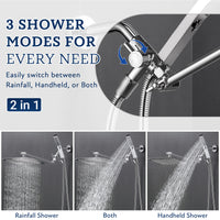 G-Promise All Metal 12" Dual Square Shower Head Combo | Rain Shower Head | Handheld Shower Wand | Adjustable | Smooth 3-Way Diverter | 71" Extra Long Hose - A Bathroom Upgrade (Chrome)