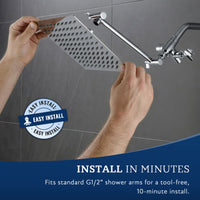 G-Promise All Metal 8" Dual Square Shower Head Combo | Rain Shower Head | Handheld Shower Wand | Adjustable | Smooth 3-Way Diverter | 71" Extra Long Hose - A Bathroom Upgrade (Chrome)