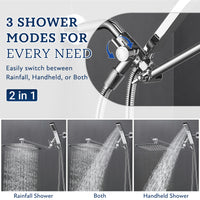 G-Promise All Metal 16" Dual Square Shower Head Combo | Rain Shower Head | Handheld Shower Wand | Adjustable | Smooth 3-Way Diverter | 71" Extra Long Hose - A Bathroom Upgrade (Chrome)