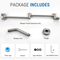 G-Promise 18 Inch Shower Extender with 6Inch Arm and Flange(Brushed Nickel) | Solid Brass Construction, Height and Angle Adjustable, Standard Connection Thread, All Installation Tools Included