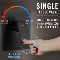 All Metal Shower Faucet Set, Dual Square Shower Head System with Handheld Wand, Diverter, Hose Complete Combo, Pressure Balance Rough-in Valve Included (Matte Black)