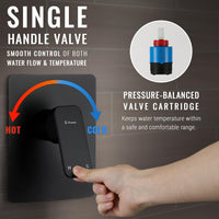 All Metal Shower Faucet Set, Dual Square Shower Head System with Handheld Wand, Diverter, Hose Complete Combo, Pressure Balance Rough-in Valve and Tub Spout Included (Matte Black)