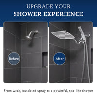 G-Promise All Metal 12" Dual Square Shower Head Combo | Rain Shower Head | Handheld Shower Wand | Adjustable | Smooth 3-Way Diverter | 71" Extra Long Hose - A Bathroom Upgrade (Chrome)
