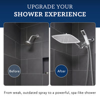 G-Promise All Metal 14" Dual Square Shower Head Combo | Rain Shower Head | Handheld Shower Wand | Adjustable | Smooth 3-Way Diverter | 71" Extra Long Hose - A Bathroom Upgrade (Chrome)