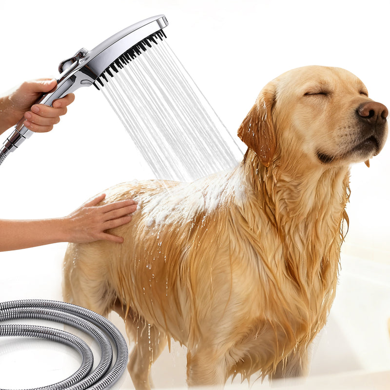 G-Promise 3 Mode Dog Shower Attachment with Pause Mode, Dog shower Sprayer with 100 Inches Hose, Metal Diverter, Adhesive Holder, for Fast and Easy Dog Bathing and Cleaning Indoor and Outdoor(Chrome)