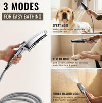 G-Promise 3 Mode Dog Shower Attachment with Pause Mode, Dog shower Sprayer with 100 Inches Hose, Metal Diverter, Adhesive Holder, for Fast and Easy Dog Bathing and Cleaning Indoor and Outdoor(Chrome)