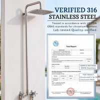 G-Promise 316 Marine Grade Stainless Steel 10" Rainfall Outdoor Shower Kit | SUS 316 Stainless Steel, Easy Install, Height Adjustable, Exposed Wall Mounted, for Poolside, Backyard, Coastal Homes