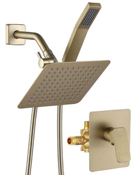 All Metal Shower Faucet Set, Dual Square Shower Head System with Handheld Wand, Diverter, Hose Complete Combo, Pressure Balance Rough-in Valve Included (Matte Black)