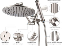 G-Promise All Metal Dual Shower Head Combo, 8 Inch Rainfall Shower Head, Handheld Spray Wand, Smooth 3-Way Diverter, with Adjustable Extension Arm, 71 Inches Long Hose (Brushed Nickel)