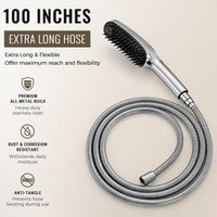G-Promise 3 Mode Dog Shower Attachment with Pause Mode, Dog shower Sprayer with 100 Inches Hose, Metal Diverter, Adhesive Holder, for Fast and Easy Dog Bathing and Cleaning Indoor and Outdoor(Chrome)