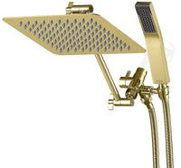 G-Promise All Metal 10" Dual Square Shower Head Combo | Rain Shower Head | Handheld Shower Wand | Adjustable | Smooth 3-Way Diverter | 71" Extra Long Hose - A Bathroom Upgrade (Chrome)