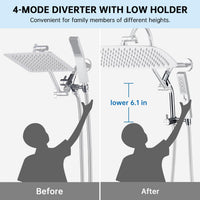 G-Promise All Metal 16 Inch Shower Head with Massage Mode Handheld, Rain Shower Head with Handheld Spray Combo, 3-Way Diverter with Pause Setting, 13 Inch Adjustable Extension Arm (Polished Chrome)