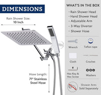 G-Promise All Metal 10" Dual Square Shower Head Combo | Rain Shower Head | Handheld Shower Wand | Adjustable | Smooth 3-Way Diverter | 71" Extra Long Hose - A Bathroom Upgrade (Chrome)