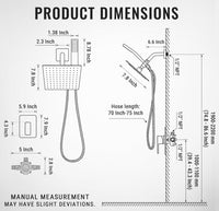 All Metal Shower Faucet Set, Dual Square Shower Head System with Handheld Wand, Diverter, Hose Complete Combo, Pressure Balance Rough-in Valve Included (Matte Black)