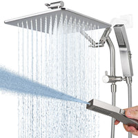 G-Promise All Metal 14 Inches Rain Shower Head with Handheld Built-in Power Wash Mode, 3-way Shower Diverter with Pause Setting, 11 Inches Adjustable Extension Arm, Long Hose (Chrome, 14 Inches)