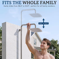 G-Promise 316 Marine Grade Stainless Steel 10" Rainfall Outdoor Shower Kit | SUS 316 Stainless Steel, Easy Install, Height Adjustable, Exposed Wall Mounted, for Poolside, Backyard, Coastal Homes