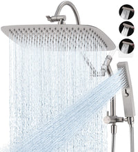 G-Promise All Metal 16 Inch Shower Head with Massage Mode Handheld, Rain Shower Head with Handheld Spray Combo, 3-Way Diverter with Pause Setting, 13 Inch Adjustable Extension Arm (Polished Chrome)