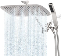G-Promise All Metal 10" Dual Square Shower Head Combo | Rain Shower Head | Handheld Shower Wand | Adjustable | Smooth 3-Way Diverter | 71" Extra Long Hose - A Bathroom Upgrade (Chrome)