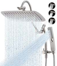 G-Promise All Metal 16 Inch Shower Head with Massage Mode Handheld, Rain Shower Head with Handheld Spray Combo, 3-Way Diverter with Pause Setting, 13 Inch Adjustable Extension Arm (Polished Chrome)