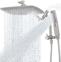 G-Promise All Metal 12 Inch Shower Head with Massage Mode Handheld, Rain Shower Head with Handheld Spray Combo, 3-Way Diverter with Pause Setting, 11 Inch Adjustable Extension Arm (Chrome)