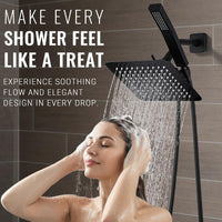All Metal Shower Faucet Set, Dual Square Shower Head System with Handheld Wand, Diverter, Hose Complete Combo, Pressure Balance Rough-in Valve Included (Matte Black)