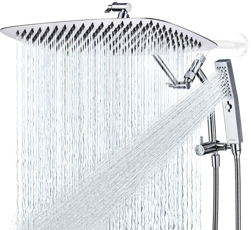 G-Promise All Metal 12 Inch Shower Head with Massage Mode Handheld, Rain Shower Head with Handheld Spray Combo, 3-Way Diverter with Pause Setting, 11 Inch Adjustable Extension Arm (Chrome)