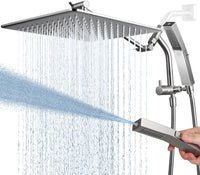 G-Promise All Metal 14 Inches Rain Shower Head with Handheld Built-in Power Wash Mode, 3-way Shower Diverter with Pause Setting, 11 Inches Adjustable Extension Arm, Long Hose (Chrome, 14 Inches)