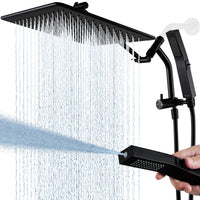 G-Promise All Metal 14 Inches Rain Shower Head with Handheld Built-in Power Wash Mode, 3-way Shower Diverter with Pause Setting, 11 Inches Adjustable Extension Arm, Long Hose (Chrome, 14 Inches)