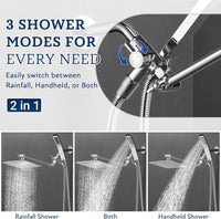 G-Promise All Metal 10" Dual Square Shower Head Combo | Rain Shower Head | Handheld Shower Wand | Adjustable | Smooth 3-Way Diverter | 71" Extra Long Hose - A Bathroom Upgrade (Chrome)
