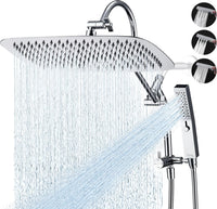 G-Promise All Metal 16 Inch Shower Head with Massage Mode Handheld, Rain Shower Head with Handheld Spray Combo, 3-Way Diverter with Pause Setting, 13 Inch Adjustable Extension Arm (Polished Chrome)