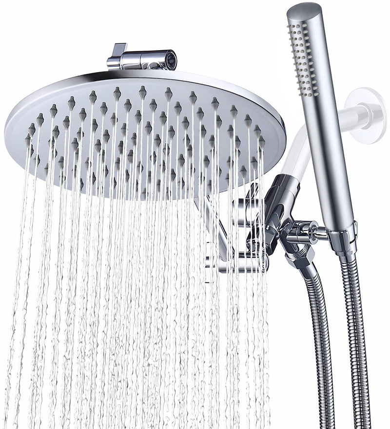 G-Promise All Metal Dual Shower Head Combo, 8 Inch Rainfall Shower Head, Handheld Spray Wand, Smooth 3-Way Diverter, with Adjustable Extension Arm, 71 Inches Long Hose (Brushed Nickel)
