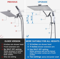 G-Promise All Metal 14 Inches Rain Shower Head with Handheld Built-in Power Wash Mode, 3-way Shower Diverter with Pause Setting, 11 Inches Adjustable Extension Arm, Long Hose (Chrome, 14 Inches)