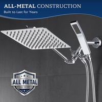 G-Promise All Metal 10" Dual Square Shower Head Combo | Rain Shower Head | Handheld Shower Wand | Adjustable | Smooth 3-Way Diverter | 71" Extra Long Hose - A Bathroom Upgrade (Chrome)