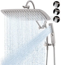 G-Promise All Metal 16 Inch Shower Head with Massage Mode Handheld, Rain Shower Head with Handheld Spray Combo, 3-Way Diverter with Pause Setting, 13 Inch Adjustable Extension Arm (Polished Chrome)