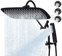 G-Promise All Metal 16 Inch Shower Head with Massage Mode Handheld, Rain Shower Head with Handheld Spray Combo, 3-Way Diverter with Pause Setting, 13 Inch Adjustable Extension Arm (Polished Chrome)