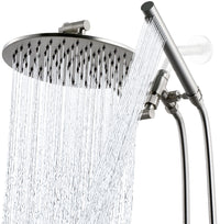 G-Promise All Metal Dual Shower Head Combo, 8 Inch Rainfall Shower Head, Handheld Spray Wand, Smooth 3-Way Diverter, with Adjustable Extension Arm, 71 Inches Long Hose (Brushed Nickel)