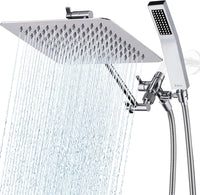 G-Promise All Metal 10" Dual Square Shower Head Combo | Rain Shower Head | Handheld Shower Wand | Adjustable | Smooth 3-Way Diverter | 71" Extra Long Hose - A Bathroom Upgrade (Chrome)