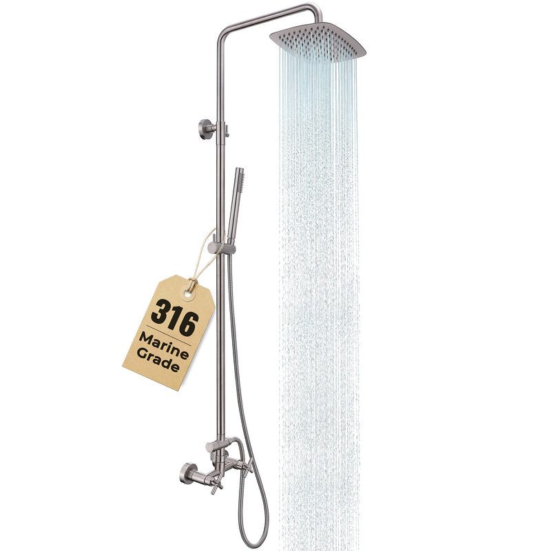 G-Promise 316 Marine Grade Stainless Steel Outdoor Shower Kit - Includes 10" Rain Shower Head & Handheld Spray, Wall Mounted, Maximum Corrosion Resistant for Poolside, Backyard, Coastal Homes